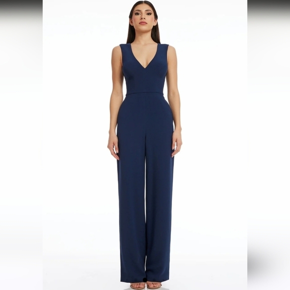 NWT Dress The Population Sandra Navy Sleeveless Wide Leg...